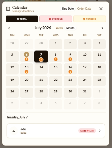 Production Calendar Screenshot